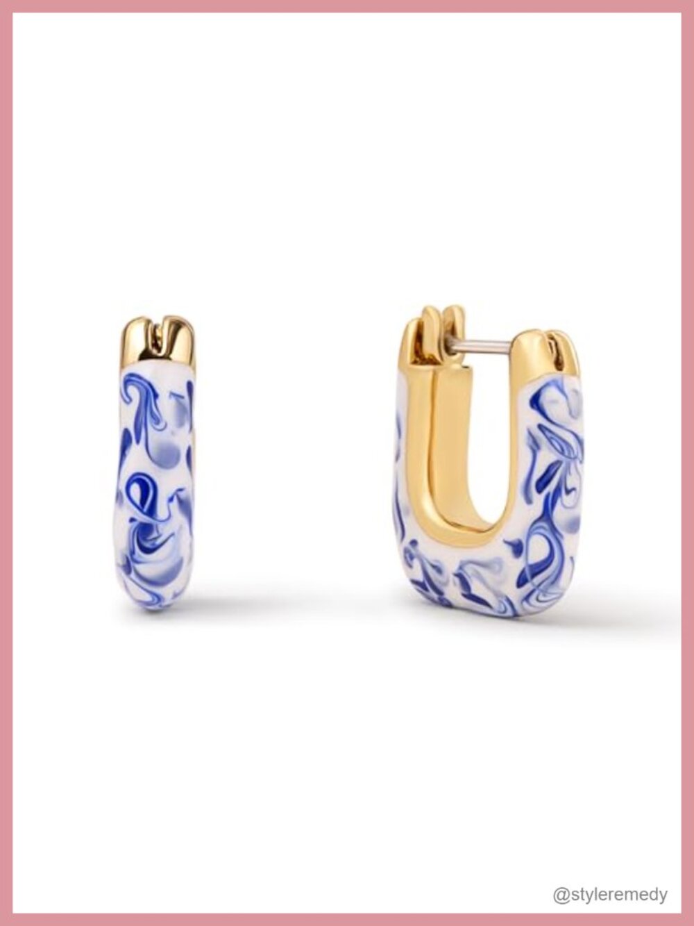 14K Gold Plated Trapezoid Hoop Earrings Hinged Mini Huggie